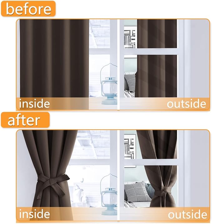 RV Blackout Curtains for Bedroom 52 x 36 Inches Long Brown 2 Panels | Thermal - Image 5