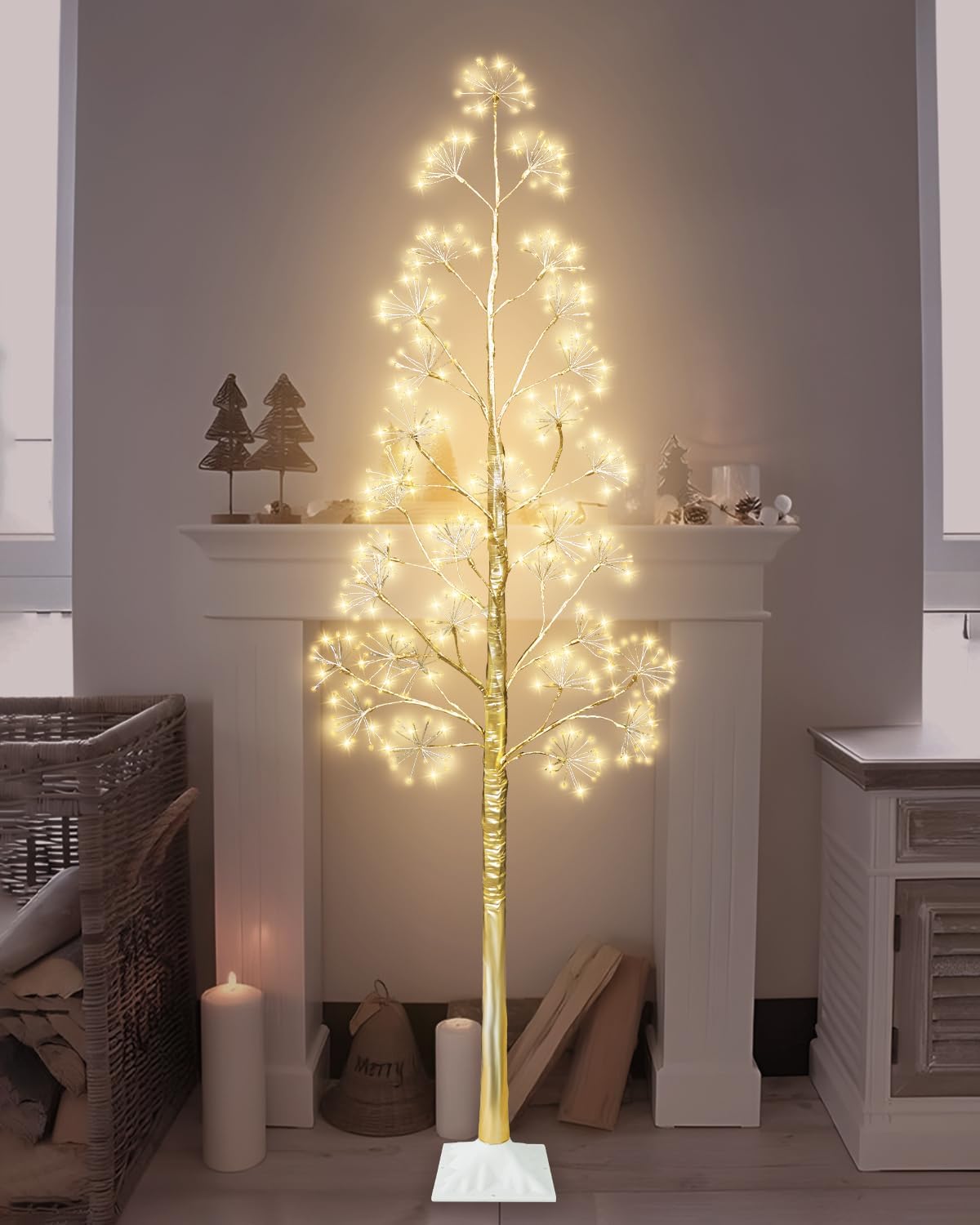 6FT Lighted Birch Tree Christmas Artificial Twig Tree with 660 LED Lights Timer 8 Mode Xmas Tree for Holiday Party Wedding Indoor Outdoor Decor
