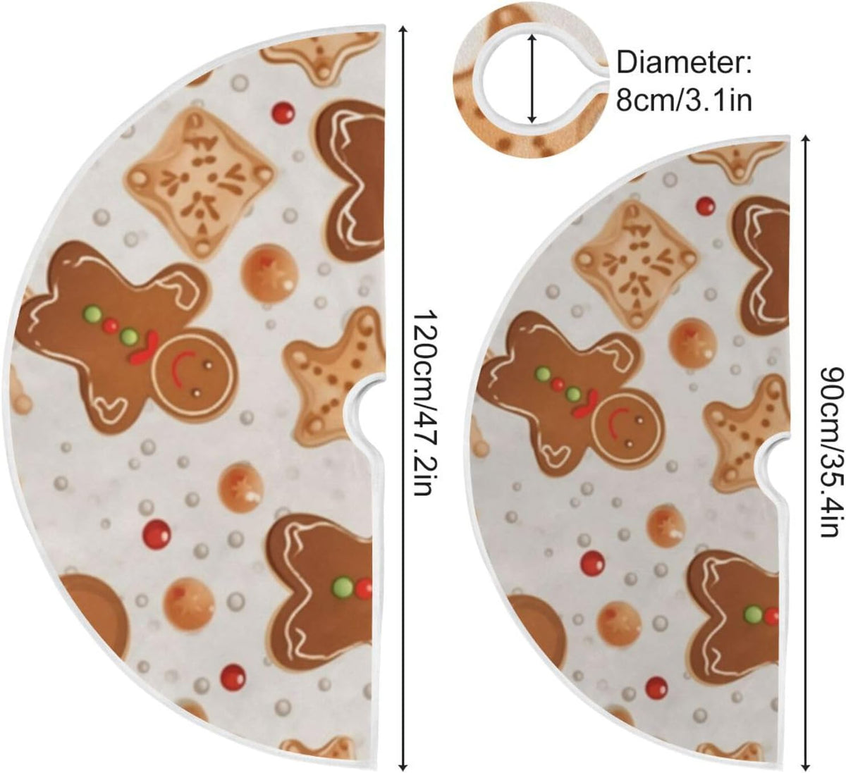 Gingerbread Christmas Tree Skirt - 48 Inch Xmas Tree Mat for New Year Party Decorations