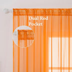 MIULEE Orange Fall Sheer Curtains 54 X 63 Inches, 2 Panels | Solid Color - Image 2
