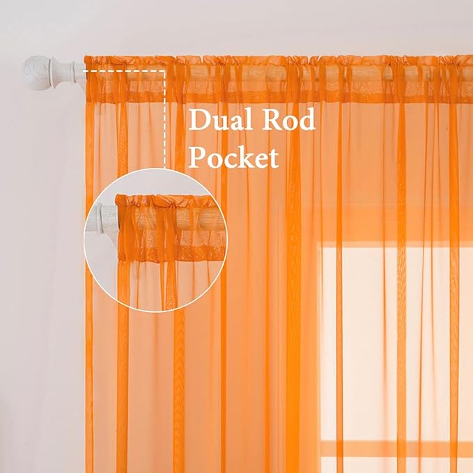 MIULEE Orange Fall Sheer Curtains 54 X 108 Inches, 2 Panels | Solid Color - Image 2