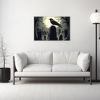 Crow Canvas Wall Art Gothic Black Bird On Branch Painting Print Spooky Forest Full Moon Scenery Poster Artwork Framed Halloween Home Decor(Artwork-3,12"x18")