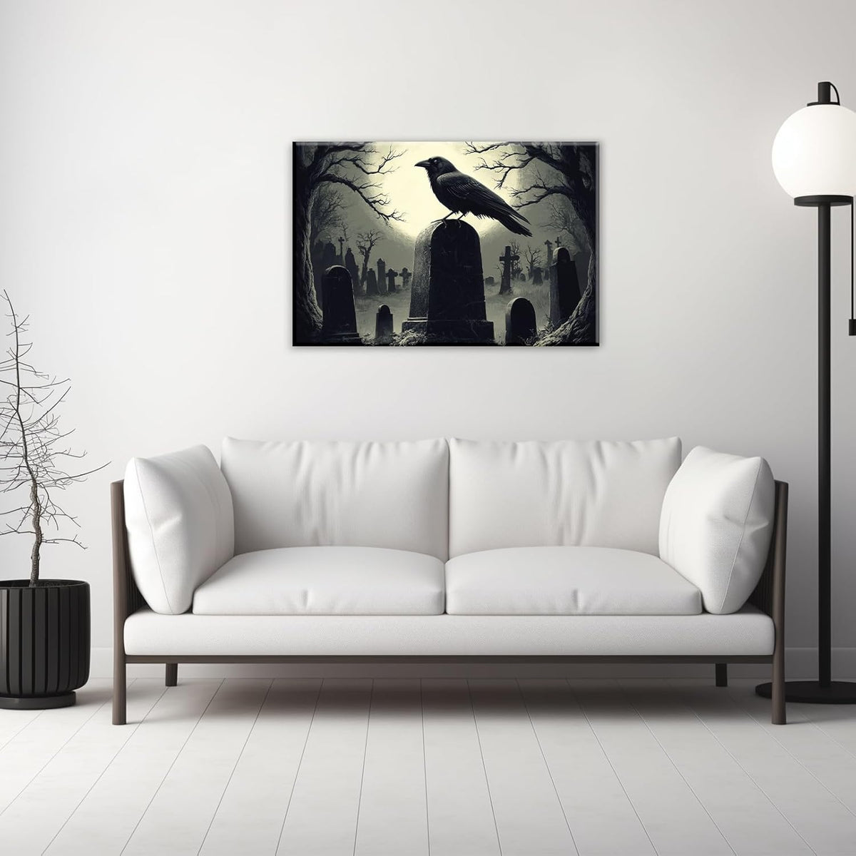 Crow Canvas Wall Art Gothic Black Bird On Branch Painting Print Spooky Forest Full Moon Scenery Poster Artwork Framed Halloween Home Decor(Artwork-3,12"x18")