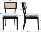 Rattan Dining Chairs Set Of 4 , Mid Century Modern Black Wooden Cane Back Chairs with Removable Linen Cushion , Retro Farmhouse Upholstered Kitchen & Dining Room Chairs for Restaurant Living Room