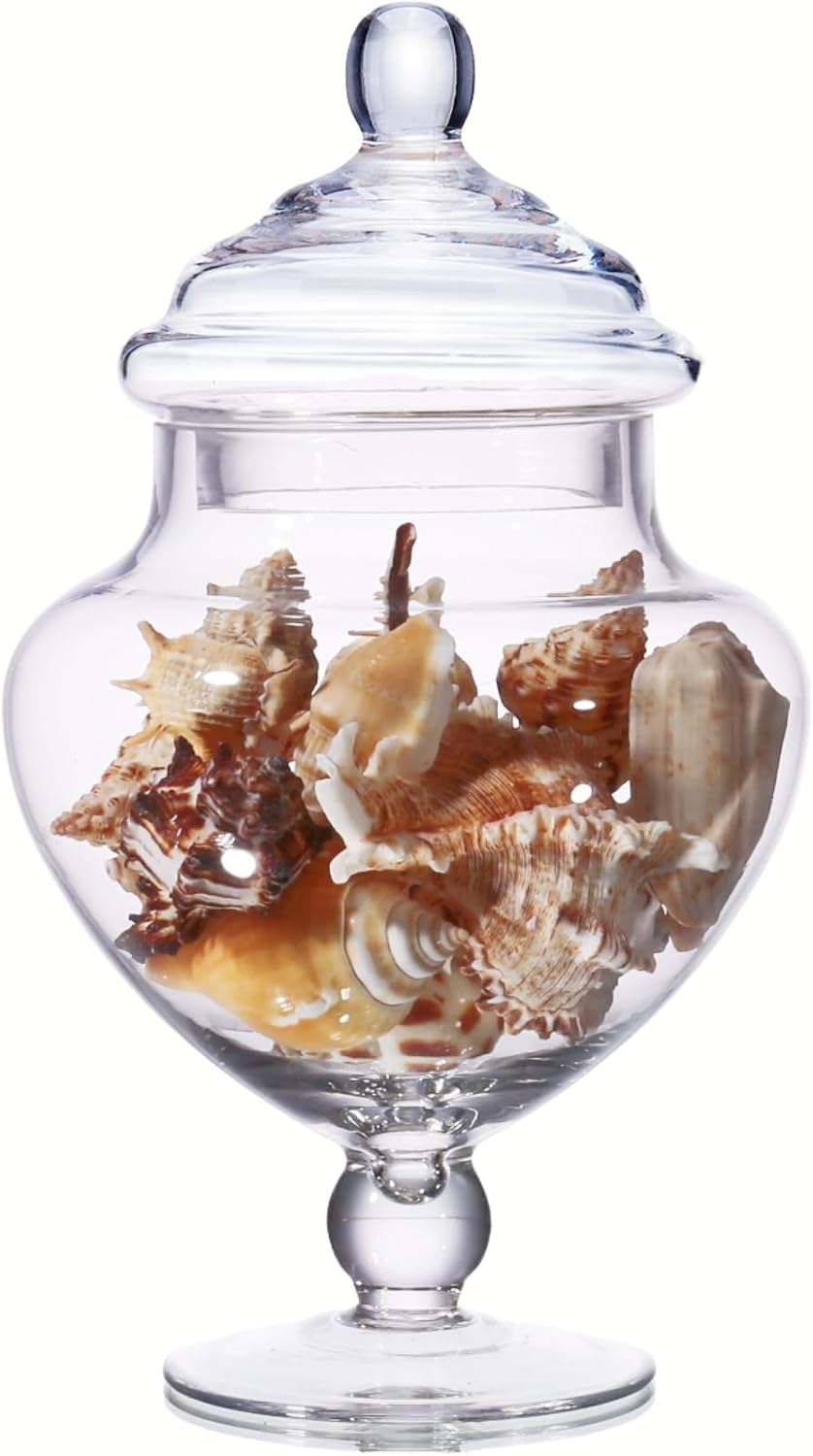 Stella Baic Small Heart-Shaped Glass Apothecary Jars with Lids, Clear, 28 Fl. Oz (9" H x 5" D), Perfect for Candy Buffet, Home Decor, Bathroom Storage, Wedding Party