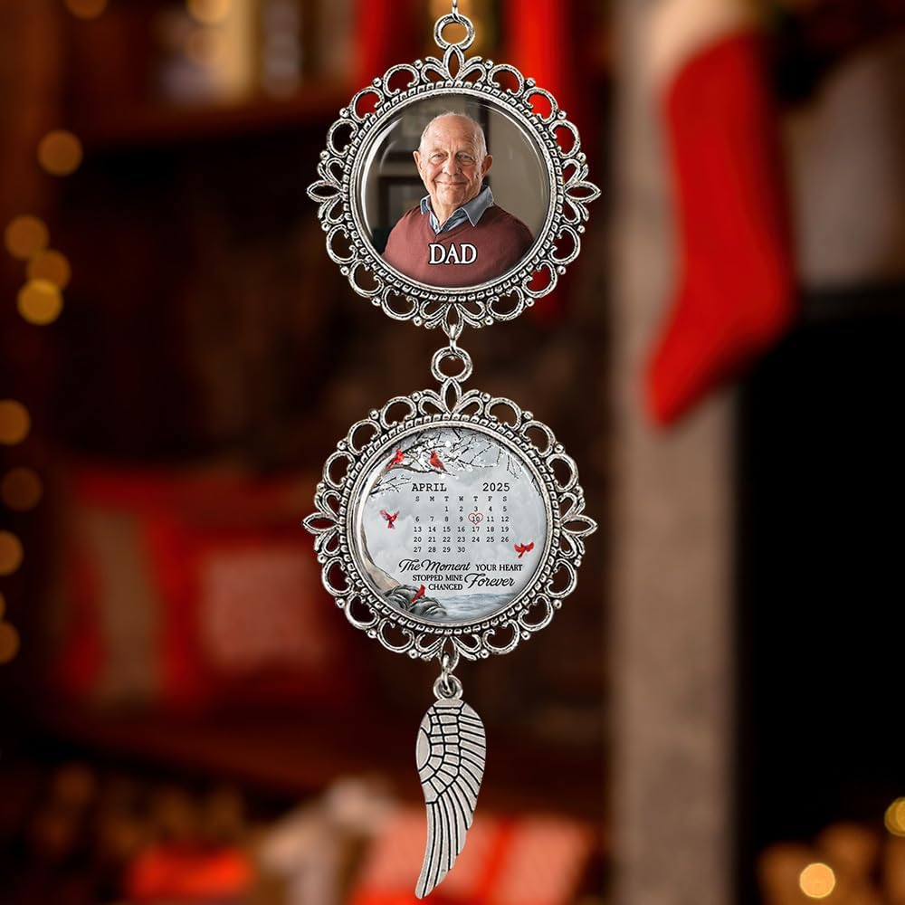 Memorial Car Rear View Ornament with Custom Photo - Moment Your Heart Stopped Wing Charm Hanginh Ornament Car Mirror Remembrance Sympathy Gift for Loss of Loved Ones Grieving Keepsake