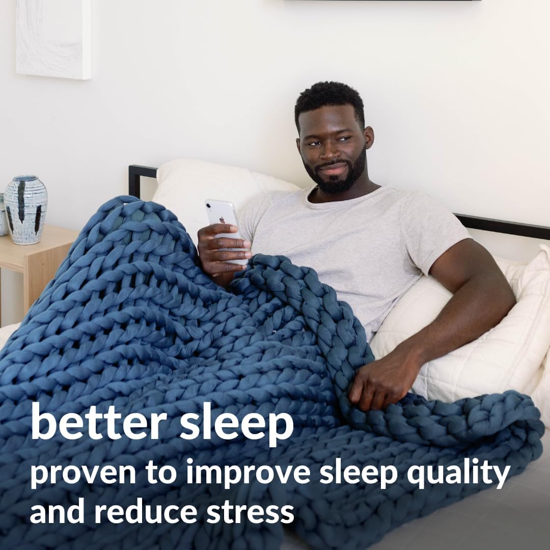 Nuzzie Chunky Knit Blanket - Breathable, Cooling, Hand Made Knit Throw Blanket for Sleep - Machine Washable, Stylish Decor Design (Dusty Blue, Full | 16lbs | 48"x72")