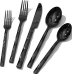 KINGSTONE Black Silverware Set, Luxury 20 Piece Flatware Set for 4, 18/10 Stainless Steel Cutlery Set with Diamond Cut Pattern for Kitchen, Home, Wedding, Party, Mirror Polished and Dishwasher Safe