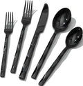 KINGSTONE Black Silverware Set, Luxury 60 Piece Flatware Set for, 18/10 Stainless Steel Cutlery Set with Diamond Cut Pattern for Kitchen, Home, Wedding, Party, Mirror Polished and Dishwasher Safe