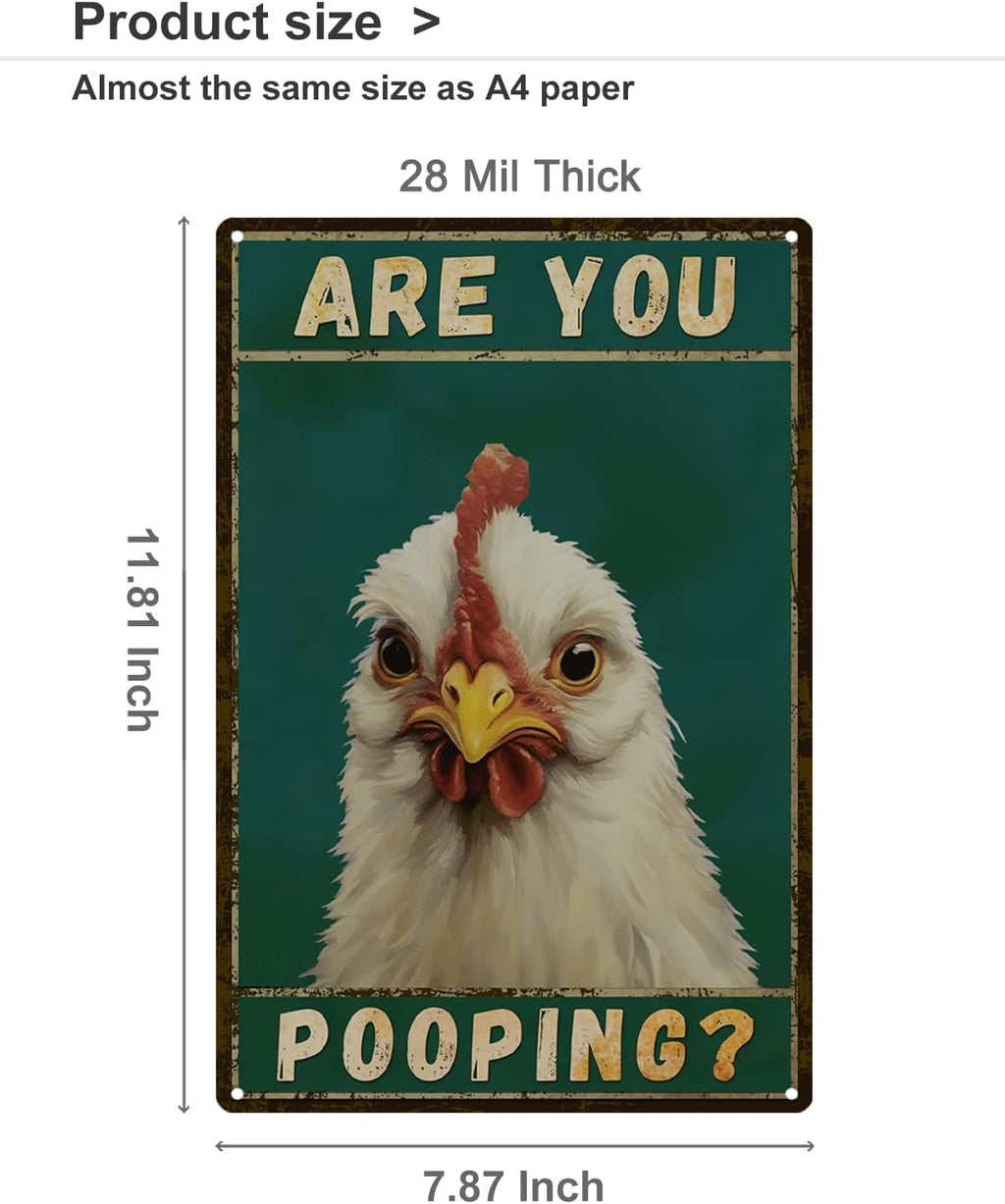 ALKB Chicken Metal Sign for Bathroom Decor - 8x12 Inch Are You Pooping Vintage Chicken Sign Gifts for Chicken Owners