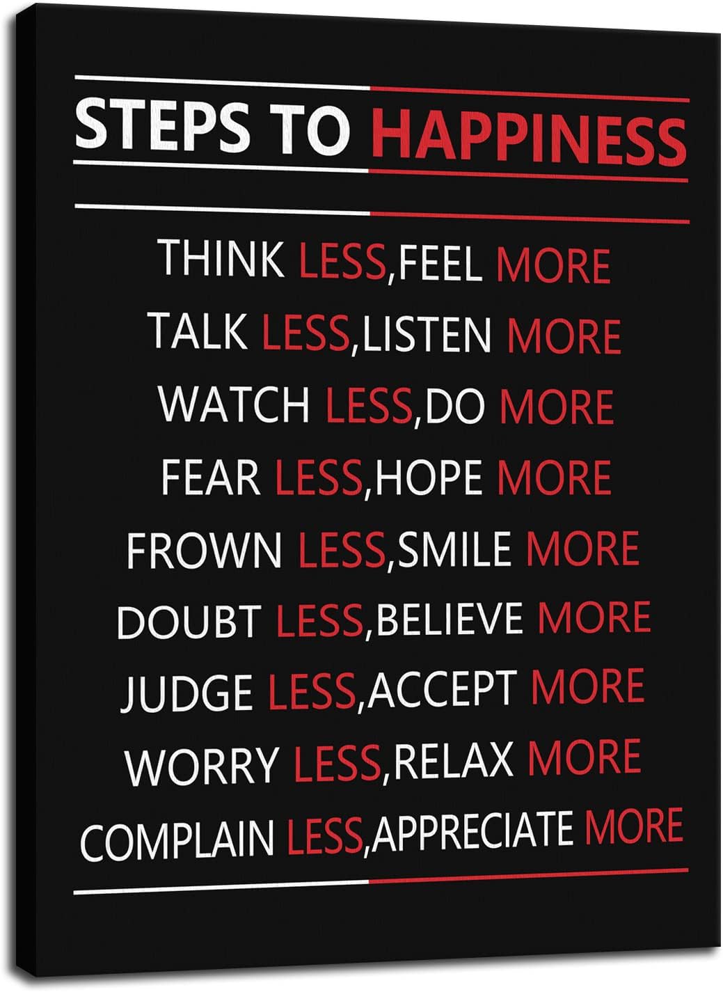 Steps For Happiness Motivational Wall Art for Office Inspiration Poster Inspirational Canvas Painting Prints Wall Pictures for Living Room Home Decor Framed Artwork [18''W x 24''H]