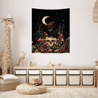 Halloween Witch Cat Tapestry Gothic Skull and Mushroom Artwork Print Spooky Halloween Witchy Wall Hanging Decor Black Cat Crescent Moon art Tapestries for Living Room Bedroom Decoration 70x90inch