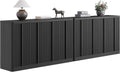 Fluted Buffet Cabinet with Storage, 120" Sideboard Buffet Storage Cabinet with 8 Doors & Adjustable Shelves, Coffee Bar Wood Credenza Cabinet for Kitchen, Dining Room, Living Room, Black(2PCS)