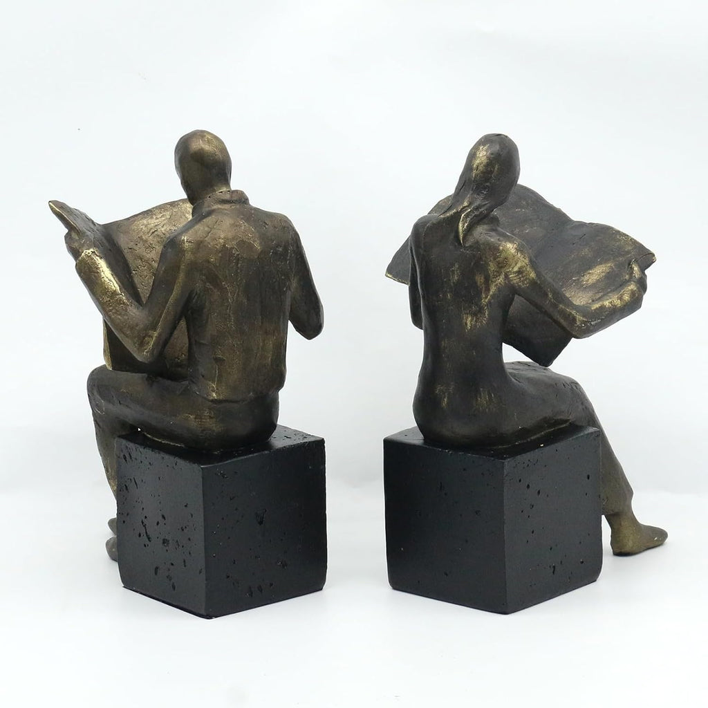 Lukitas Decorative Newspaper Reader Bookends, Heavy Duty Book Holder Non-Slip, Vintage Home Décor Accessories for Study Office Bookshelf, Bronze, Resin, 1Pair/2Piece