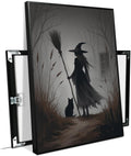 JFHCQJPK Vintage forest witch and black cat poster Halloween mural poster decoration mural art magic suitable for home living room bedroom8x12in Metal blackFramed