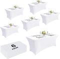 Craft And Party 6 Pack 6ft White Spandex Tablecloth – Fitted Stretch Cover – Universal Fit for Folding Tables – Wrinkle-Free, Washable – Ideal for Parties, Weddings, Events