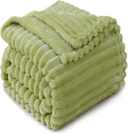 Moss Green Throw Blanket for Couch Sofa 60x80 inches Striped Design | Fleece - Image 5