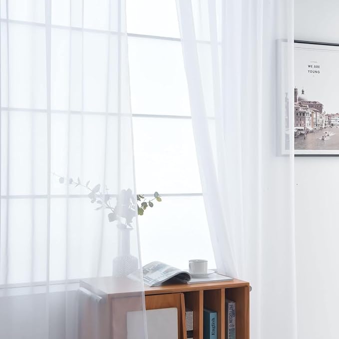 SpaceDresser Sheer White Curtains 4 Panels Rod Pocket Semi-Sheer Curtain 54 - Image 4