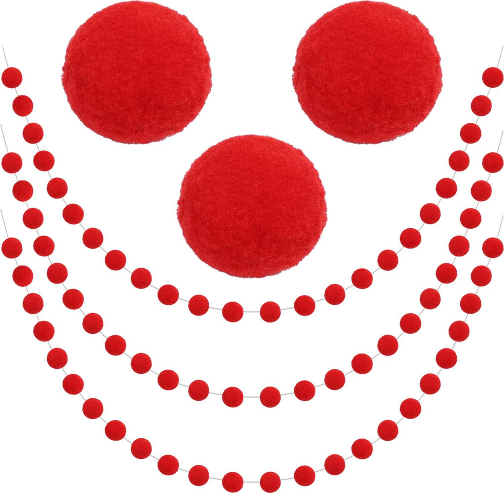 Jishi 3Pk Red Felt Berry Pom Pom Ball Garland Christmas Decorations Indoor Home Decor, Cute Red Berry Christmas Tree Ornaments, String of Pompom Bead Garland Hanging Xmas Holiday Birthday Party Banner