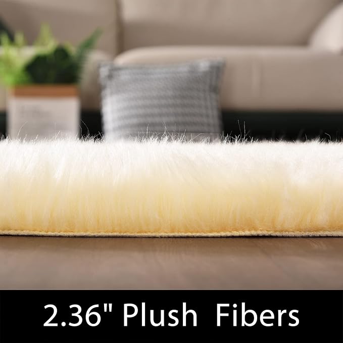 Latepis Yellow Rug for Bedroom Runner 2x5 Washable Faux Sheepskin Fur Rug - Image 2