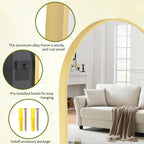 BEAUTYPEAK Wall Mounted Mirror, 26 inch x38 inch Arch Bathroom Mirror, Gold Vanity Wall Mirror w/ Metal Frame for Bedroom, Entryway, Living Room