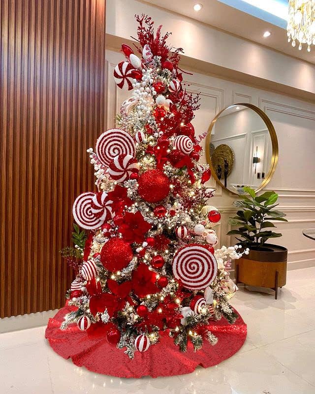 Red Christmas Tree Skirt 36 Inch Sequin Tree Skirt Sparkle Xmas Ornaments New Years Party Decorations
