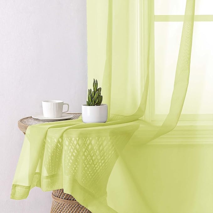 Lemon Sheer Curtains 96 Inches Long 2 Panels, Solid Voile Dual Rod Pockets - Image 4