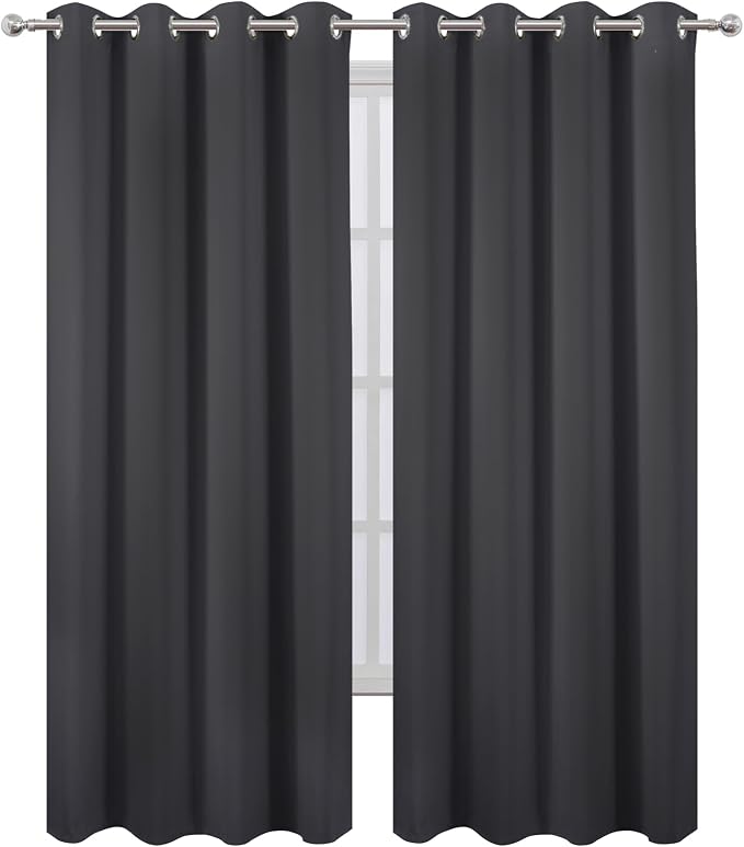 Dark Grey Thermal Blackout Curtains/52 x 95 Inch/Set of 2 Panels Room Darkening - Image 2