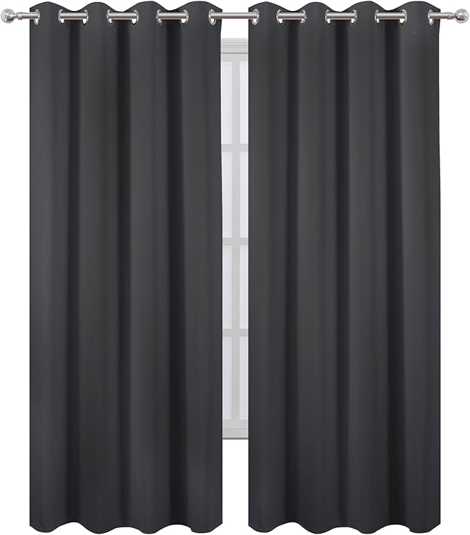 Blackout Curtains 52 x 90 inches Long Dark Grey Curtains Set of 2 Panels by Lemomo
