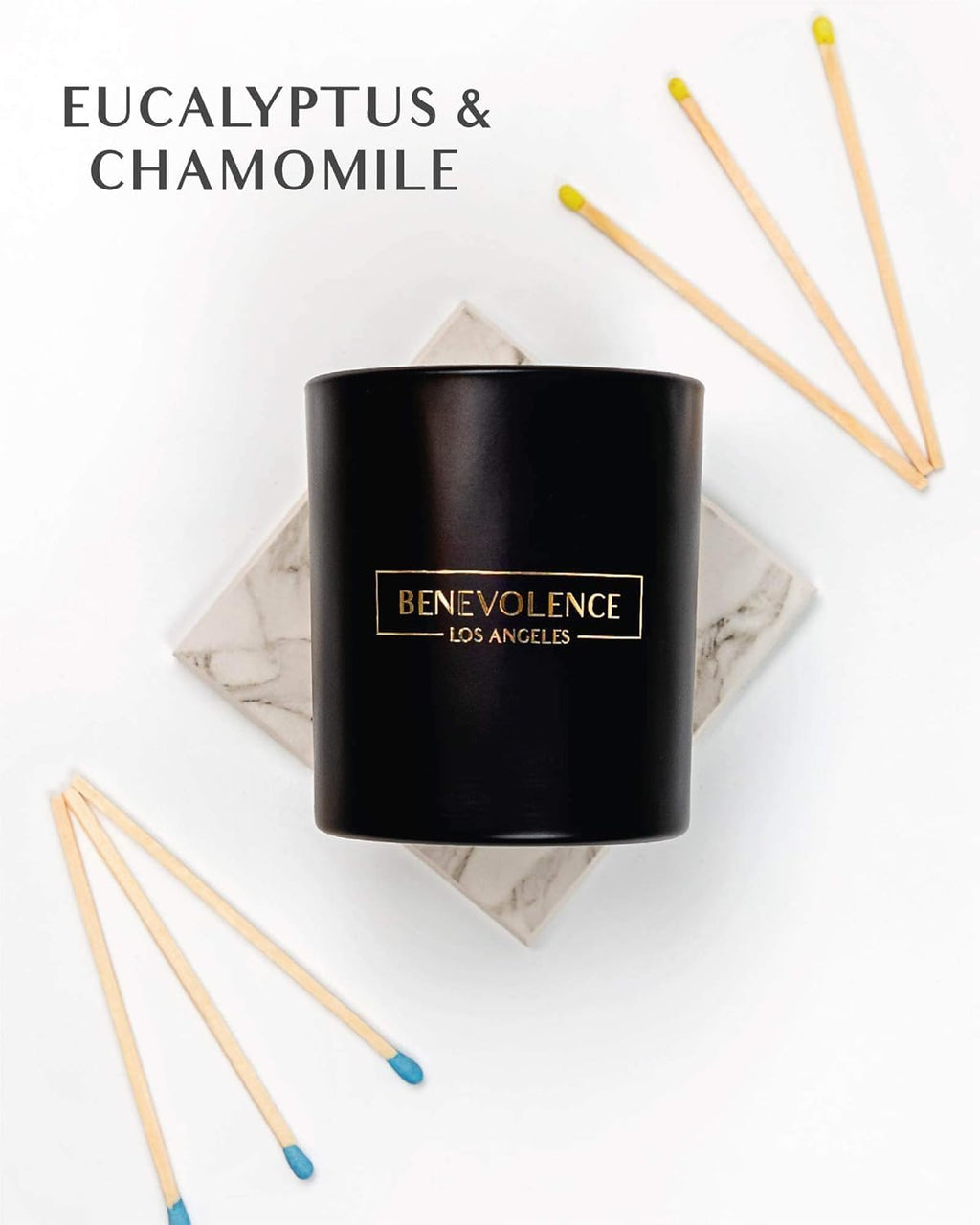 Benevolence LA Eucalyptus & Chamomile Scented Candle | Soy Candles, Black Candle for Home | Gifts for Women and Men | Home Fragrance | Aromatherapy | 8oz, 45 Hour Burn