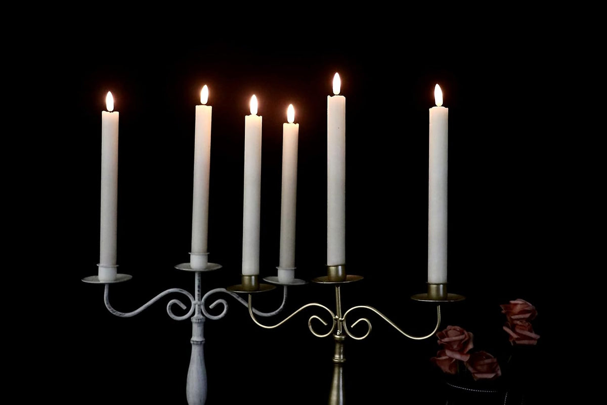 GenSwin Flameless White Taper Candles Flickering with 10-Key Remote, Battery Operated Led Warm 3D Wick Light Window Candles Real Wax Pack of 6, Christmas Home Wedding Decor(0.78 X 9.64 Inch)