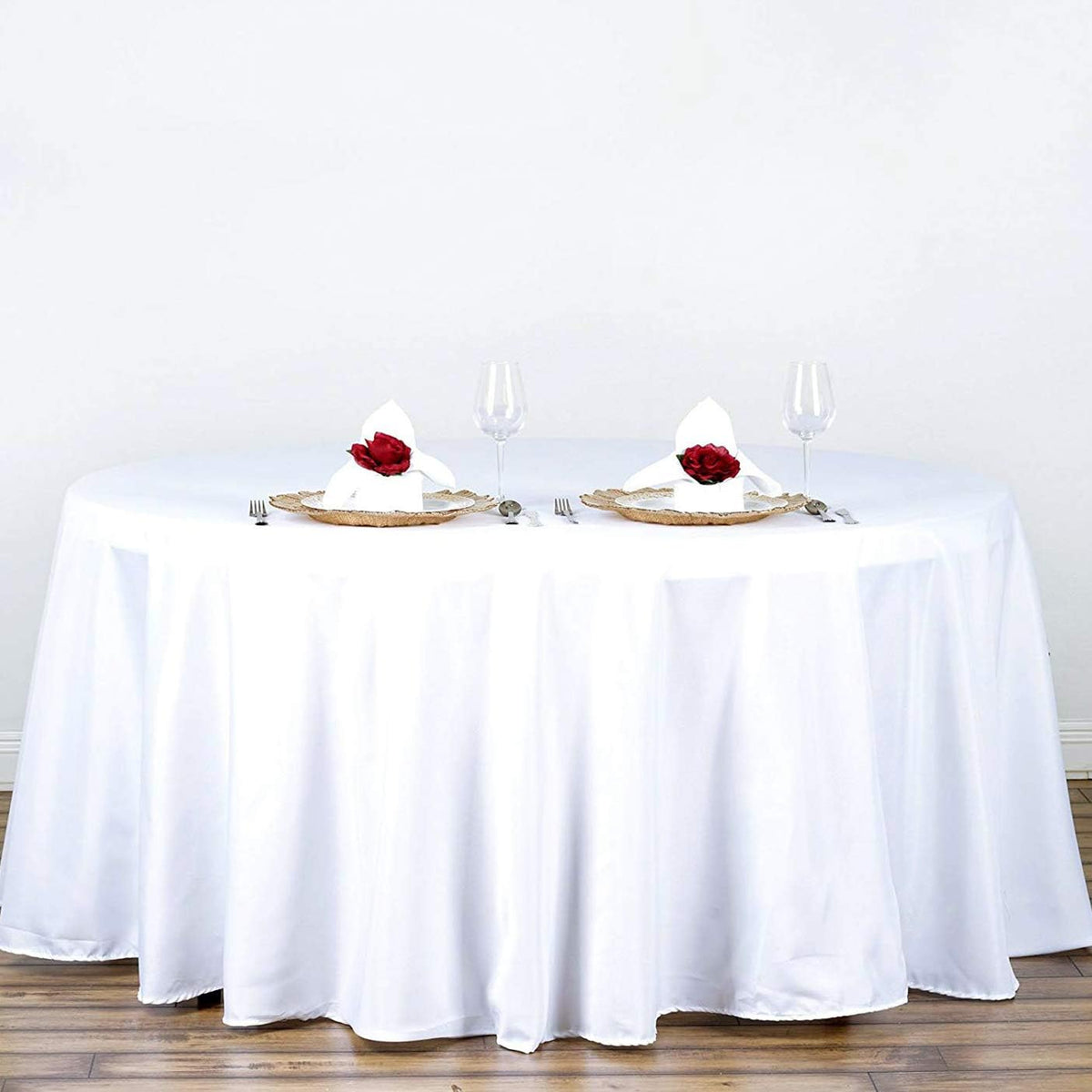 Surmente White Tablecloth for Round Tables, 108-inch Round Table Cloths for Weddings, Banquets, or Restaurants