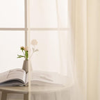 MIULEE 2 Panels Half Window Sheer Curtains 29 by 24 Inch Cream Beige | Rod - Image 8