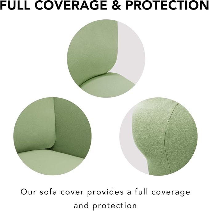 PureFit Stretch Oversized Couch Covers Fleece Sofa Slipcovers Sage Green | - Image 4