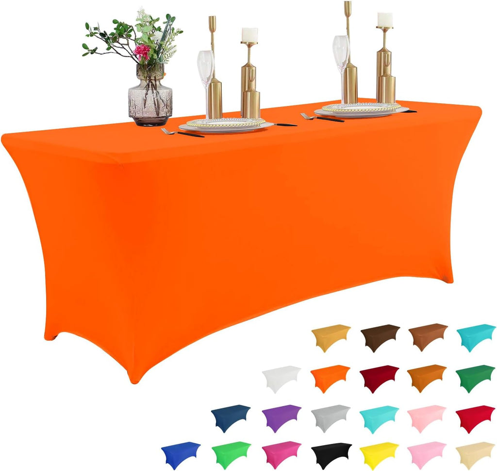 IVAPUPU 4FT Table Cloth for Rectangular Fitted Events Stretch Orange Table Covers Washable Cover Spandex Tablecloth Protector for Party, Wedding, Cocktail, Banquet, Festival