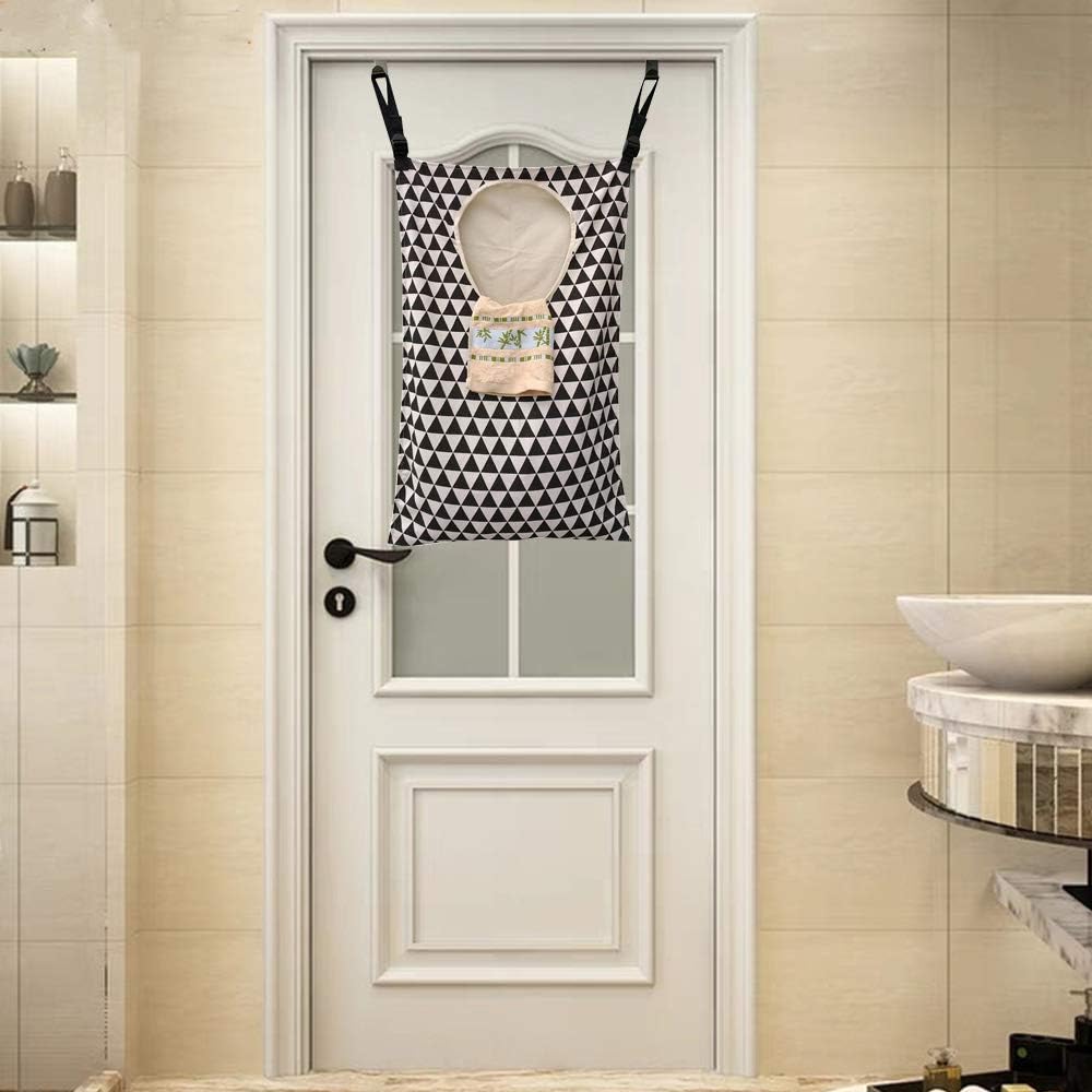Adjustable Space Saving Door Hanging Laundry Hamper Bag with Stainless Steel Hooks