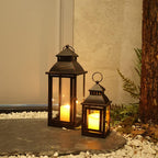 NEEDOMO Bronze Metal Lanterns Decorative Outdoor & Indoor, Set of 4 (17" & 10") with Glass, Candle Holder for Porch, Patio, Garden, Balcony, Wedding, Table Centerpiece Decorations