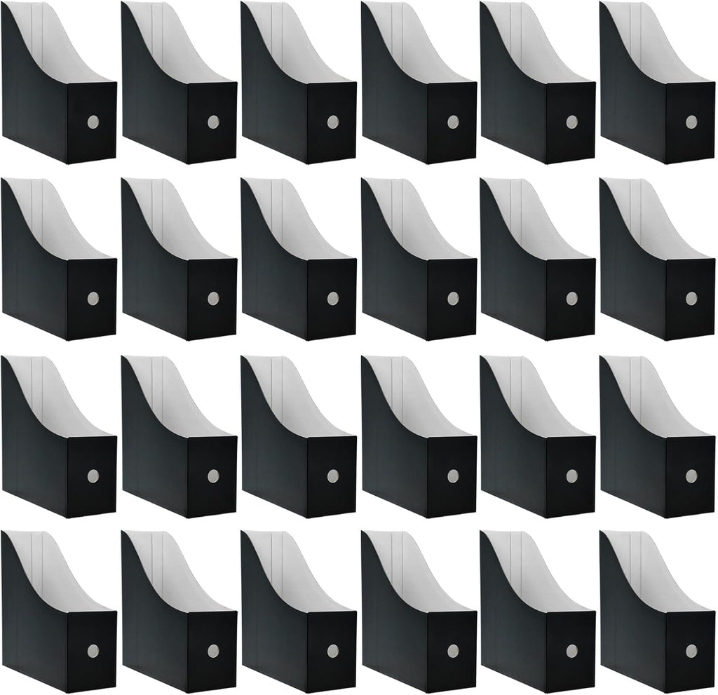 24 Pack Black Cardboard Magazine Holder, Sturdy Book Bins for Classroom Library, 10.6'' ×10.2'' ×3.5'' Inch Vertical File Folder Box
