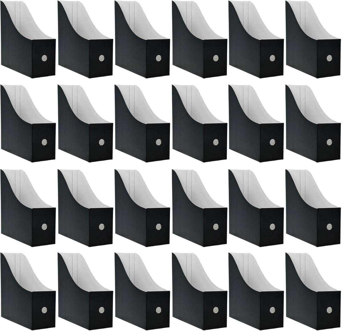 24 Pack Black Cardboard Magazine Holder, Sturdy Book Bins for Classroom Library, 10.6'' ×10.2'' ×3.5'' Inch Vertical File Folder Box