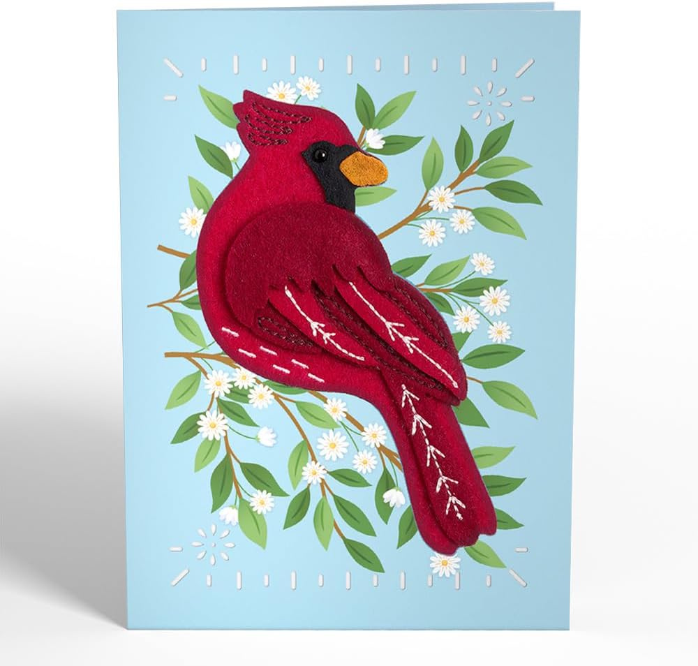 Lovepop Handmade Cheerful Cardinal HeartFelt Charm Card | Soft Felt Bird Keychain for Wallet, Handbag, Car Key, Home Decor | Ornaments, Bag Charms, Key Ring, Purse Accessories, Gift Toppers