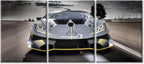 TUMOVO Wall Decor Gray Sports Car on the Road Canvas Wall Art Supercar Modern Artwork for Office Speed Racing Car Picture Print on Canvas 3 Panels Framed Ready to Hang for Living Bedroom, 36" Wx16 H