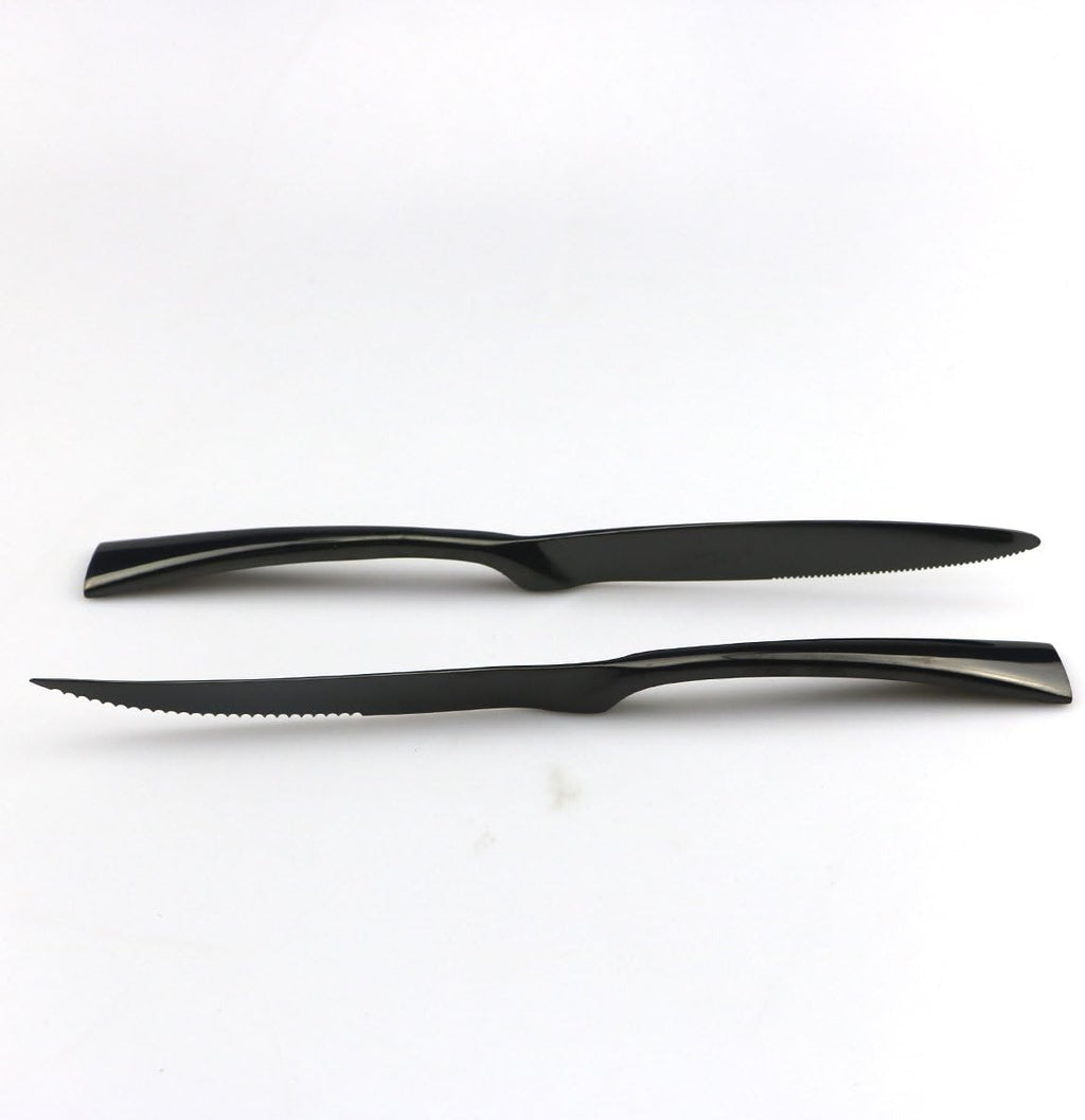 JASHII 18/10 Stainless Steel 8 Piece Mirror Polished Black Steak Knife Black Utensil Set