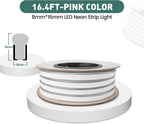 GZBtech Flexible LED Neon Rope Lights 16.4FT,AC 110-120V Waterproof Strip Light, 120LEDs/M Cuttable Connectable Neon Lighting for Indoor Outdoor Home Decor/Commercial Building Use-Pink 5M