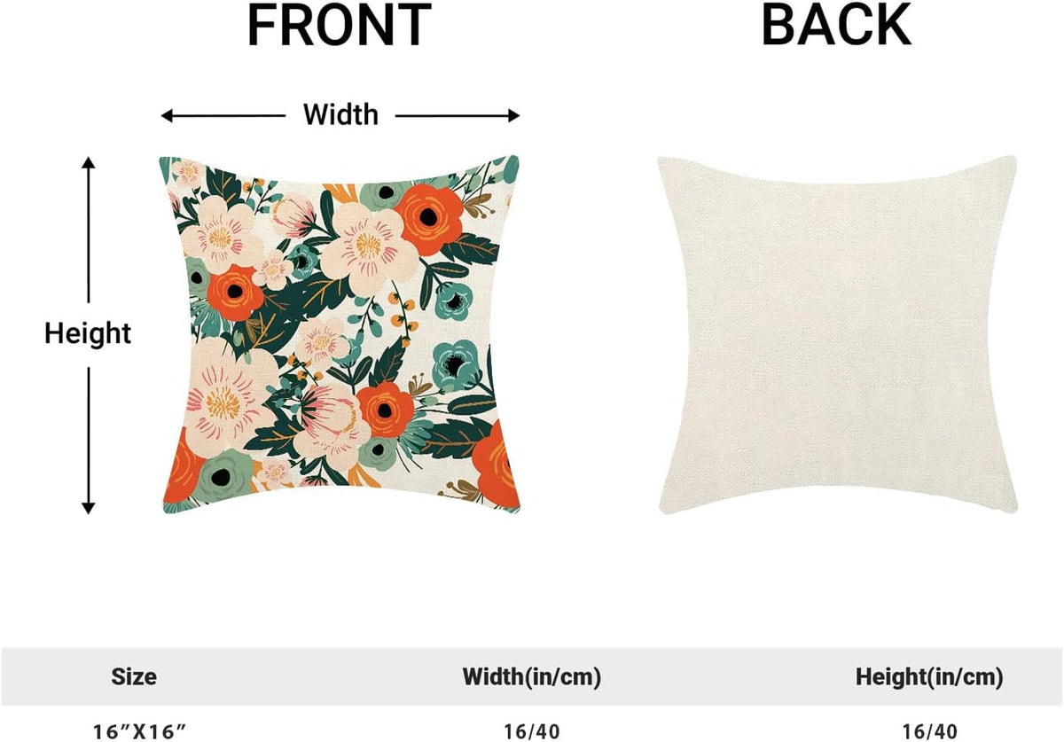 CXMEIFLY Spring Pillow Covers 16 x 16 Inch Set of 2 for Watercolor Flowers Decor Throw Pillows Pink Red Green Plant Floral Outdoor Decorative Cushion Cases for Couch Bed Decorations