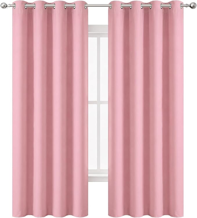 Pink Thermal Blackout Curtains/52 x 108 Inch/Set of 2 Panels Room Darkening - Image 2