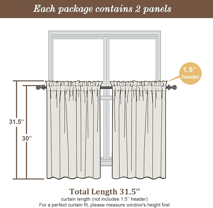 Chyhomenyc White Sheer Curtains 30 inch Length 2 Panels | Light Filtering - Image 8