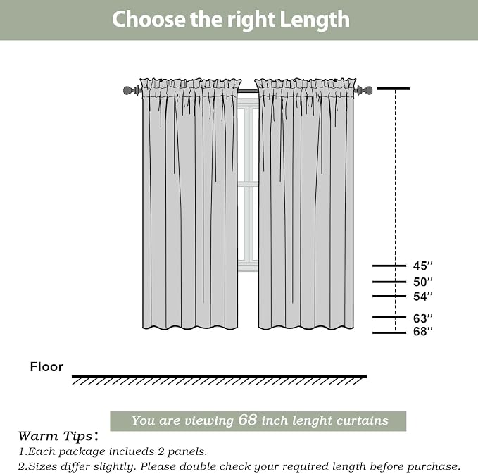 Cream Sheer Curtains 68 Inch Length 2 Panels Set - Image 2