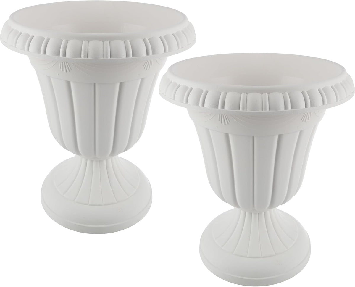 Pure Garden Outdoor Planter 2-Pack - 16x18-Inch Urn Planters - Plastic Plant Pots for Indoor, Outdoor, or Front Porch Decor - Flower Pots (White)