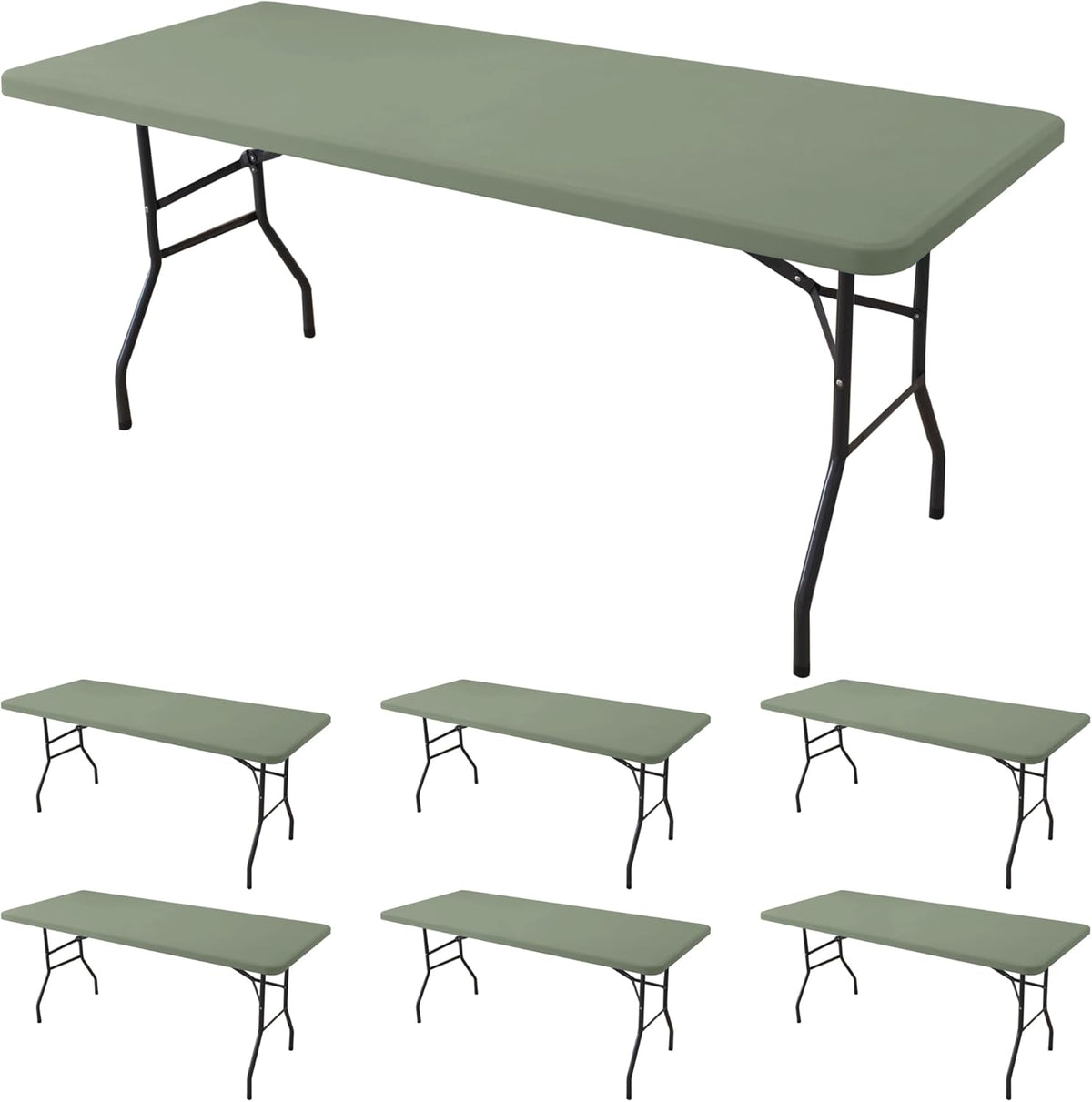 Fitted Tablecloth for 6 Foot Rectangle Tables-6 Pack Sage Elastic Outdoor Picnic Table Cover-Spandex Stretch Folding Table Cloths 6 ft for Camping Dining Room Patio Kitchen Banquet Party