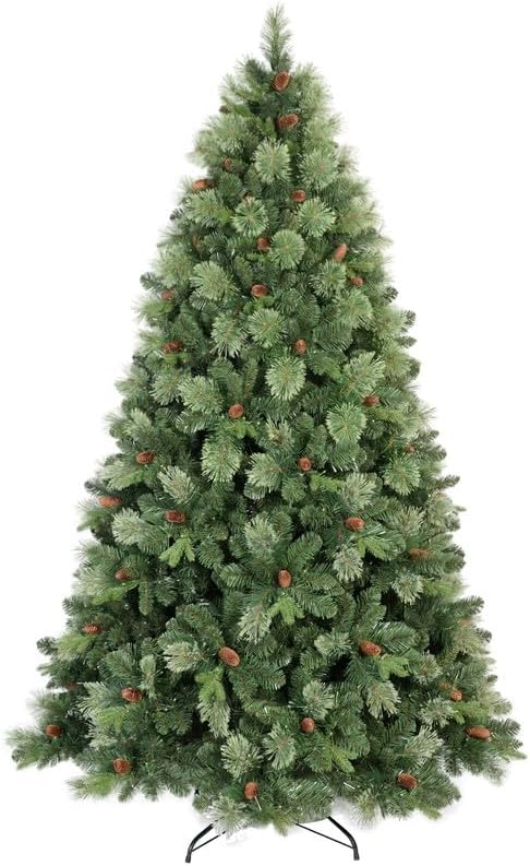 Kadunmina 7.5ft Artificial Christmas Tree Carolina Pine Tree, Unlit Hinged Premium Xmas Trees with 1645 Branch Tips, Pine Cones, Foldable Metal Stand for Home, Office, Holiday Party Decoration